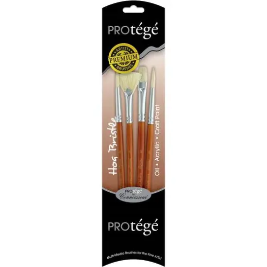 Prot&eacute;g&eacute; Hog Bristle Short Handle 4 Piece Brush Set {1}
