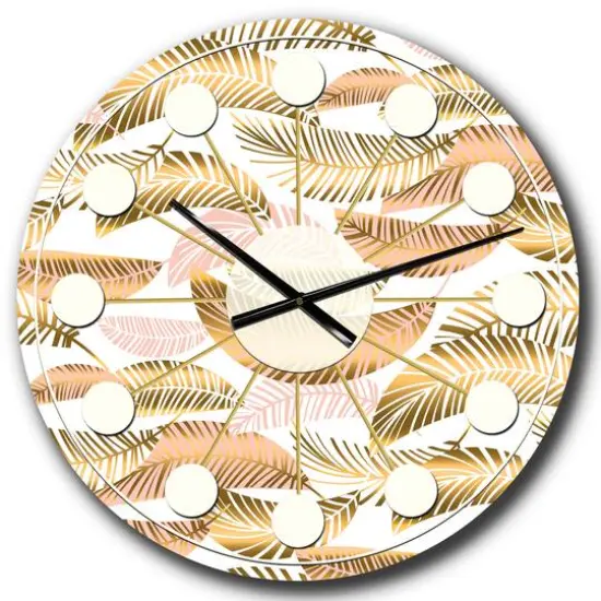Designart 'Golden Tropical Pattern Iii Mid-Century Modern Wall Clock {1}