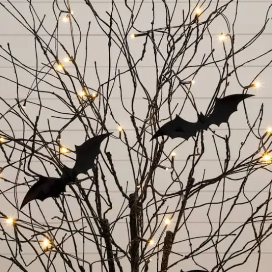 5ft. Pre-Lit Artificial Halloween Black Twig Tree with Bats and 50 Warm White LED Lights {4}