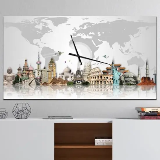 Designart Famous Monuments Across World Rectangular Wall Clock {3}