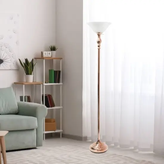 Lalia Home 6ft. Torchiere Floor Lamp with Marbleized Shade Rose Gold with White Shade {6}