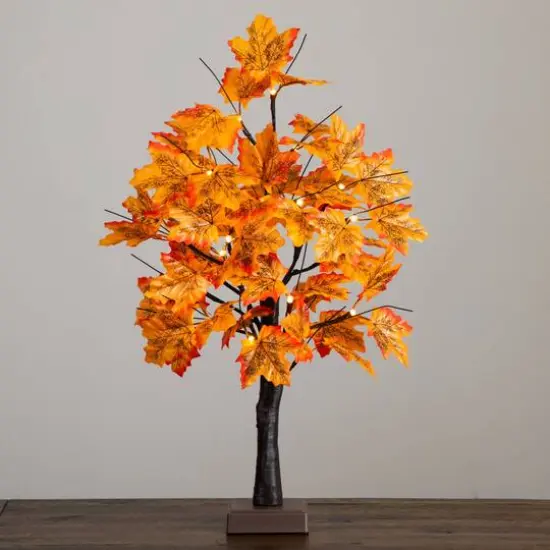 2ft. Pre-Lit Autumn Maple Artificial Fall Tree with 24 Warm White LED Lights and Detachable Base {8}