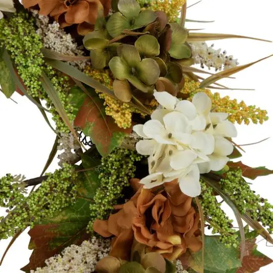 28" White & Orange Hydrangea Artificial Fall Harvest Twig Wreath {3}