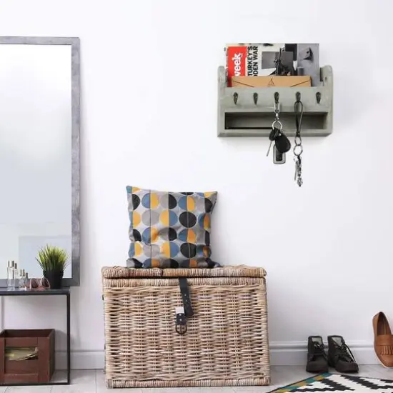 NEX&trade; Rustic Gray Wood Wall Mounted Mail & Key Holder {5}