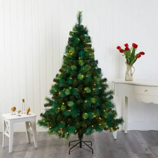 6ft. Pre-Lit Mixed Green Scotch Pine Artificial Christmas Tree with LED Lights {8}