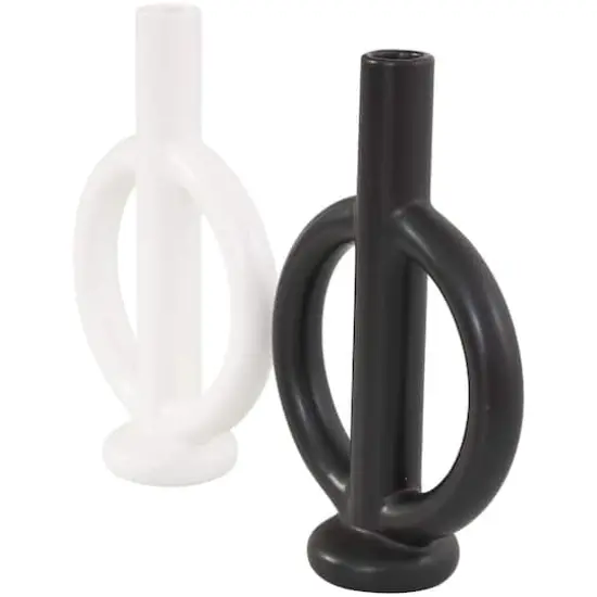 CosmoLiving by Cosmopolitan 10" Black & White Ceramic Geometric Ring Taper Candle Holder Set {6}