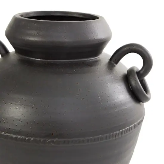 15" Black Ceramic Amphora Vase with Speckled Texture & Ring Handles {5}