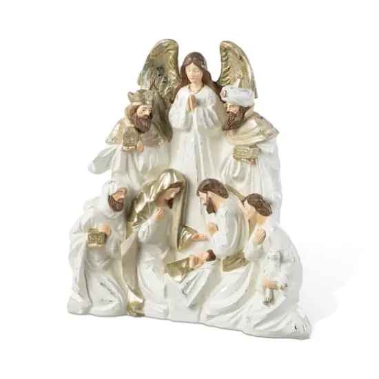 Glitzhome&reg; 13" Ivory & Gold Resin Nativity Figurine {7}
