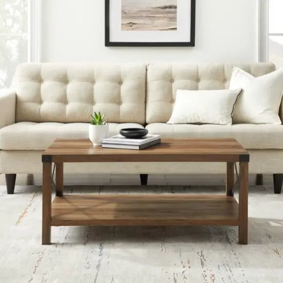 Walker Edison Black Metal & Reclaimed Barnwood Rustic Coffee Table  {3}