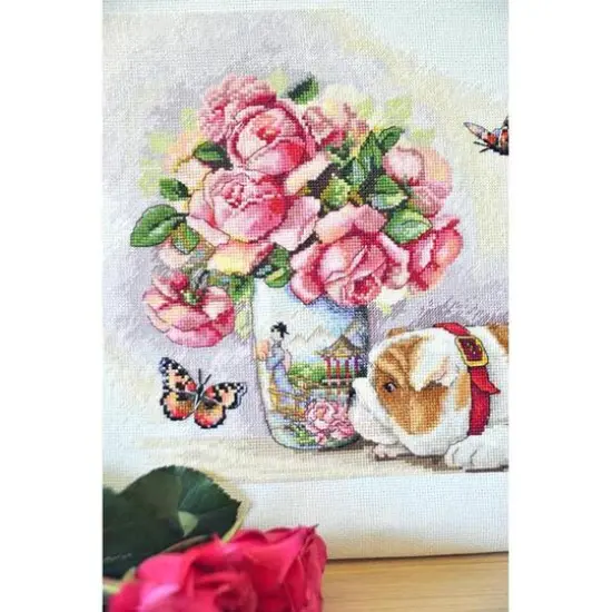 Merejka Bulldog and Buterflies Counted Cross Stitch Kit {1}