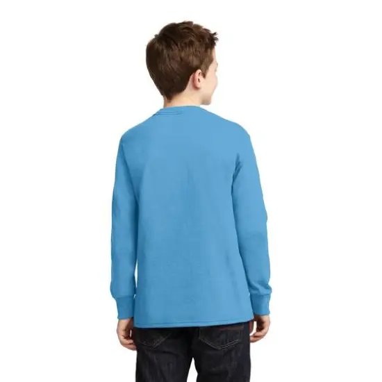 Port & Company&reg; Youth Long Sleeve Core Cotton T-Shirt Aquatic Blue {5}