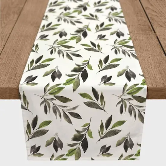 Watercolor Leaves Pattern 16" x 72" Cotton Twill Runner {1}
