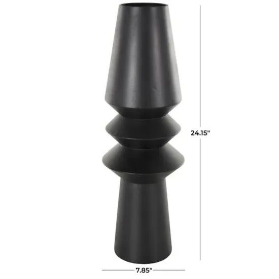 24" Black Metal Art Deco Fluted Decorative Vase {7}