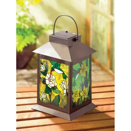 11.75" Solar-Powered Floral Lantern {4}