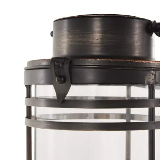 17" Black Metal Candle Lantern with Round Outlines {6}