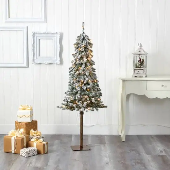 5ft. Pre-Lit Flocked Alpine Artificial Christmas Tree, Clear Lights {6}