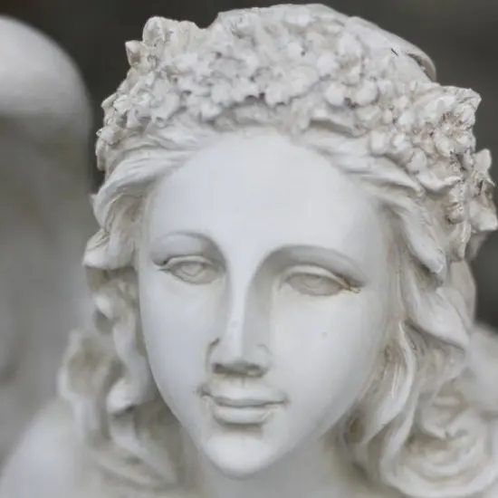 19.75" White Kneeling Angel Holding Shell Outdoor Garden Statue Bird Feeder {5}