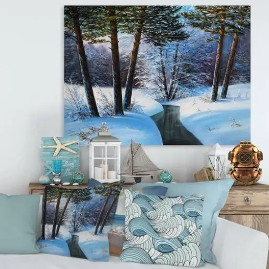 Designart Christmas Forest with River & Trees IIICanvas Wall Art {1}