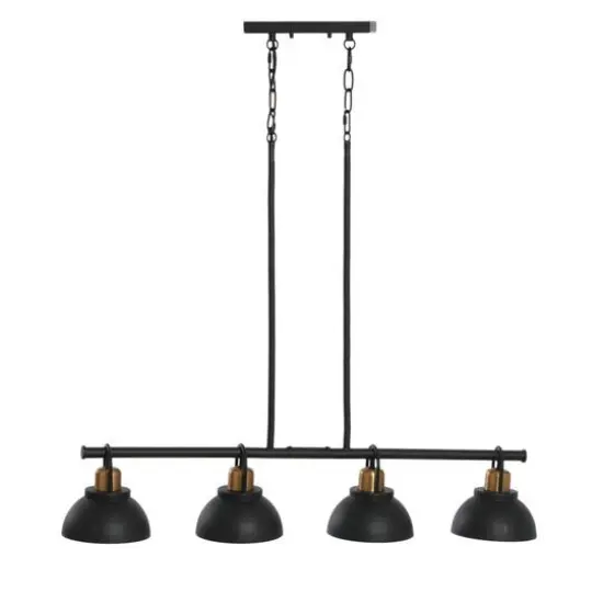 Hello Honey&reg; Robert Stevenson Lighting Walsh Metal 4-Light Linear Chandelier with Shades Matte Black/Natural Brass {10}