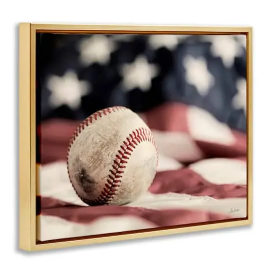 Stupell Industries Baseball & American Flag Floater Framed Art Gold {4}