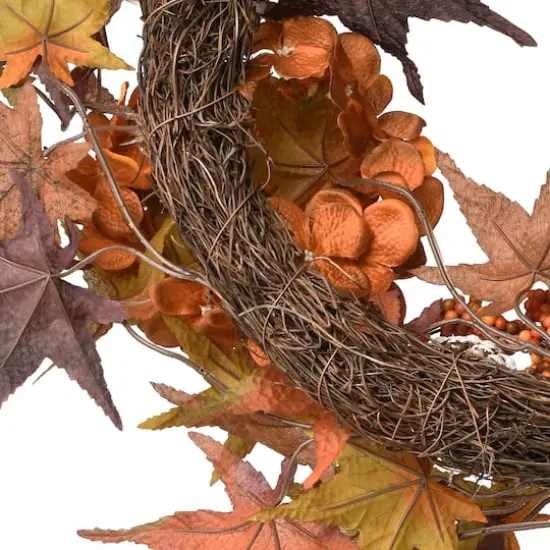 24" Harvest Hydrangea and Maple Leaves Wreath {4}