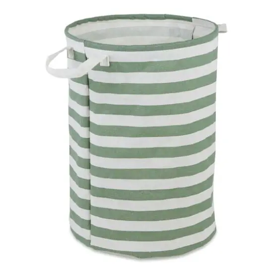DII&reg; Round Stripes PE-Coated Cotton Polyester Laundry Hamper Artichoke Green {1}