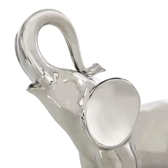 10" Silver Ceramic Elephant Standing Sculpture {5}