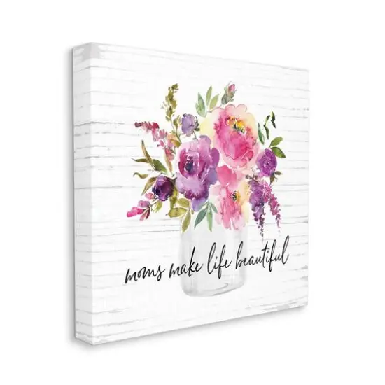Stupell Industries Mom's Make Life Beautiful Watercolor Flower Bouquet Canvas Wall Art {4}