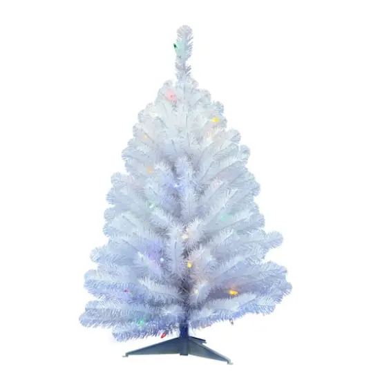 3ft. Pre-Lit Crystal White Spruce Artificial Christmas Tree, Multicolor LED Lights {1}