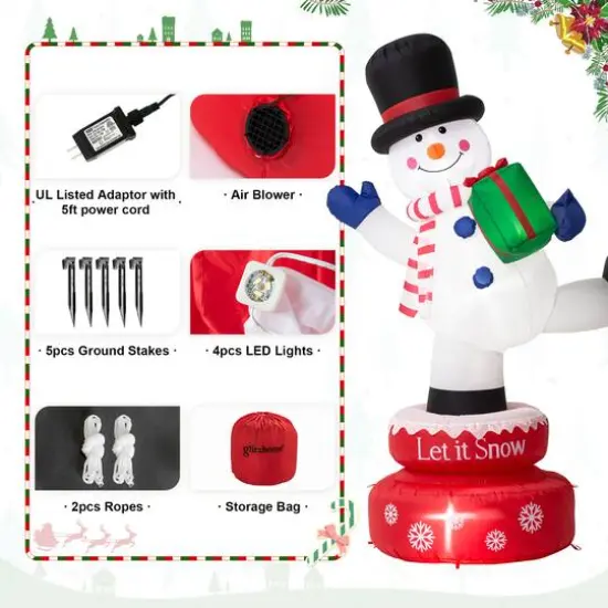 Glitzhome&reg; 6ft. Lighted Inflatable Rotating Snowman D&eacute;cor {7}
