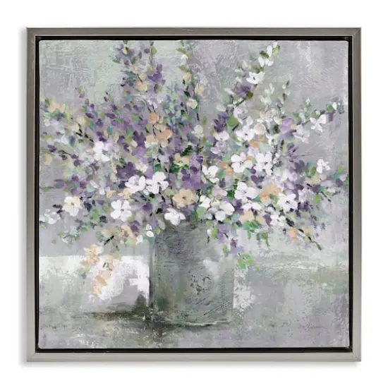 Stupell Industries Blossoming Aster Flower Bouquet Floater Framed Art Gray {1}