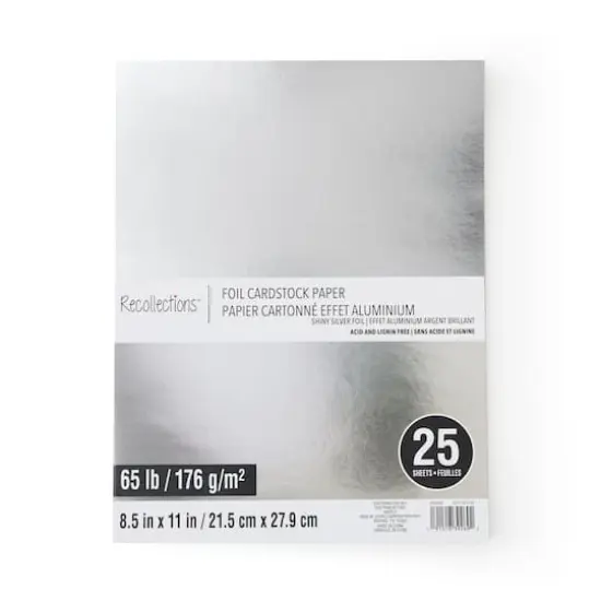 8.5" x 11" Foil Cardstock Paper by Recollections&trade;, 25 Sheets Shiny Silver {1}