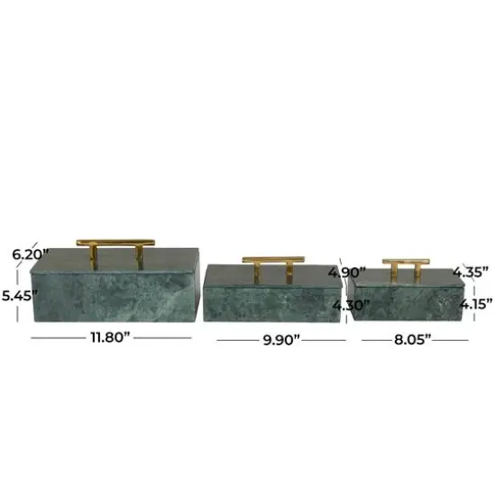 Green Marble Box with Gold Bar Handles Set {7}