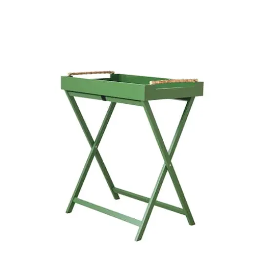 Hello Honey&reg; Verdant Green Bamboo-Handled Folding Tray Table {1}