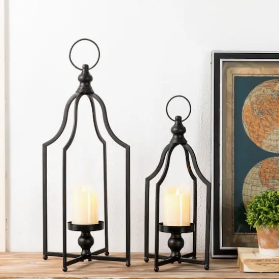 Modern Farmhouse Black Metal Candle Lantern Set, 22" & 16.5" {3}