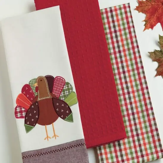 DII&reg; Assorted Fall Turkey Embroidered Dishtowel Set {4}