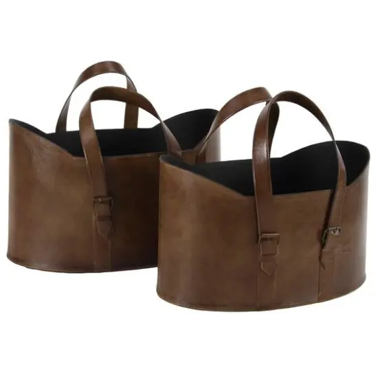 Brown Leather Vintage Magazine Holder Set {11}