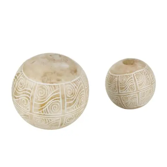 Cream Mango Wood Decorative Ball Orbs Set {4}