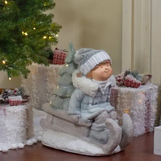 15" Lighted Girl On Sled Tabletop Decoration {3}