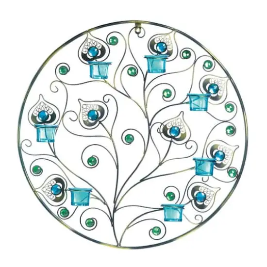 23'' Peacock Plumes Circular Candle Wall Sconce {1}