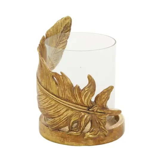 8" Gold Leaf Glass Traditional Candlestick Holder {3}