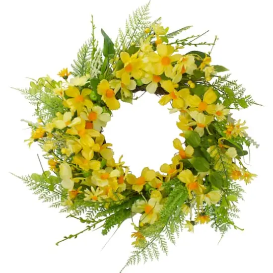 23" Yellow & Green Daisy & Berry Floral Spring Wreath {1}