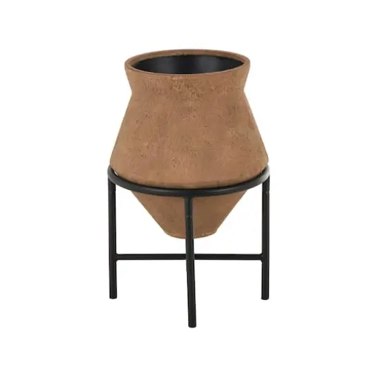 20" Brown Wide Metal Vase with Black Stand {11}