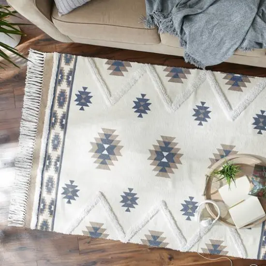 DII&reg; Southwestern Textured Hand-Loomed Shag Rug Stone/Blue {7}