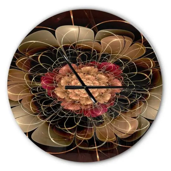 Designart 'Dark Gold Red Fractal Flower Pattern Modern Wall Clock {1}
