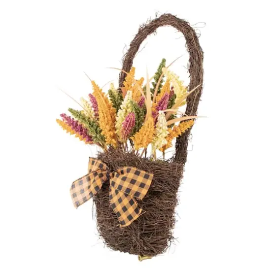 22" Autumn Harvest Hanging Basket with Artificial Fall Foliage {4}