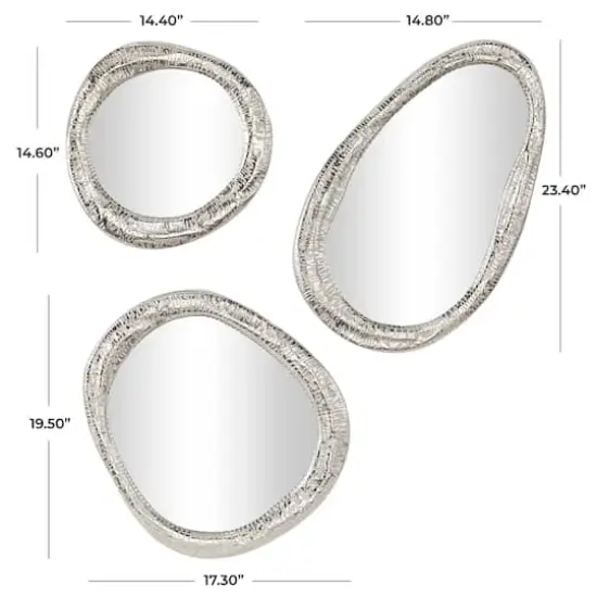 Silver Aluminum Abstract Wall Mirror Set of 3 23", 20", 15" {6}