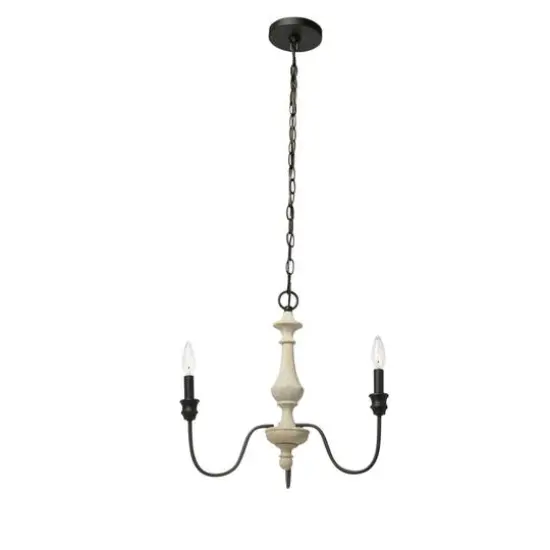 Hello Honey&reg; Robert Stevenson Lighting Magnolia 18.5" Matte Black 3-Light White Washed Wood and Metal Chandelier {8}