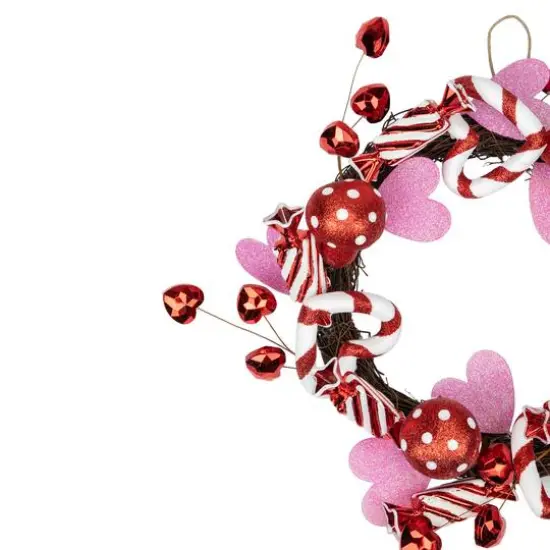 Red and White Candies and Hearts Valentine's Day Wreath 16" Unlit {6}