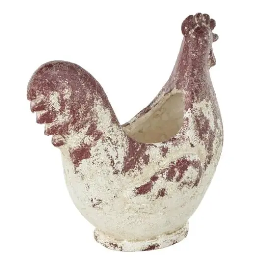 14" White & Rust Colored Rooster Planter {4}